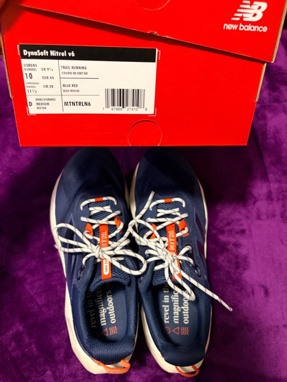 New Balance Men's Navy Blue and Orange Trail Running Sneakers